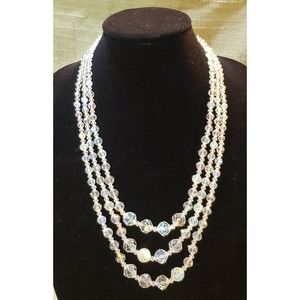 Vintage Vendome Triple Strand Aurora Borealis Crystal Beads In Original Box